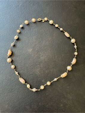 J. Crew Gold-Tone Necklace with Pink Beads and Pearlescent Accents